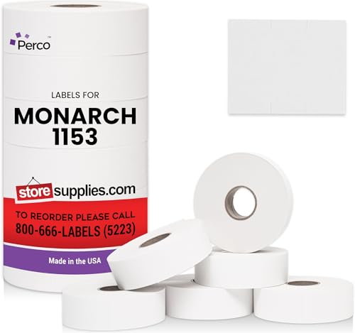 Perco Labels for Monarch 1153 Three-Line Pricing Gun, White 1 Sleeve - 6,000 Price Marking Labels