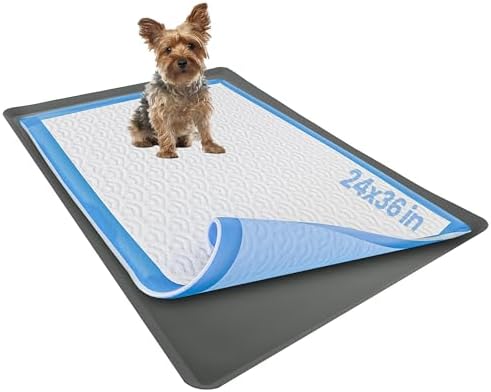 Skywin Dog Pad Holder Tray for 24×36 Inches Training Pads – Easy to Clean and Store Perfect for Dog Potty Tray – Silicon Wee Wee Pad Holder, No Spill Pee Pad Holder for Dogs (Grey)