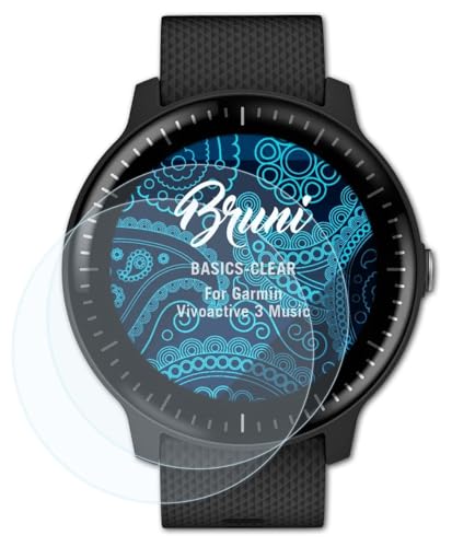 Bruni Screen Protector compatible with Garmin Vivoactive 3 Music Protector Film, crystal clear Protective Film (2X)