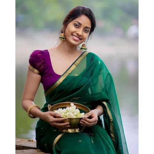 Image of Original Maheswari Cotton Silk Saree for Women | Kanjivaram Pure Silk Cotton Sari with Blouse | Zari Work | Tassels | Handloom Weave