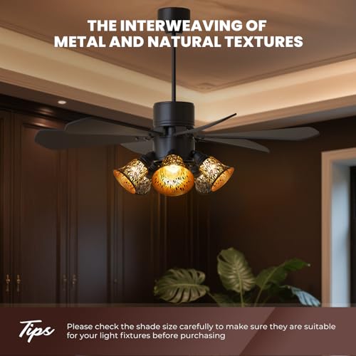 Image of 4 Pack Bronze-Gold Ceiling Fan Light Shade Replacements with 1-5 /8 inch Fitter, ALUCSET 4.72 inch Height and 4-3 /4 inch Diameter, Metal Bell Shaped Cover for Chandelier Pendant Light Wall Sconces