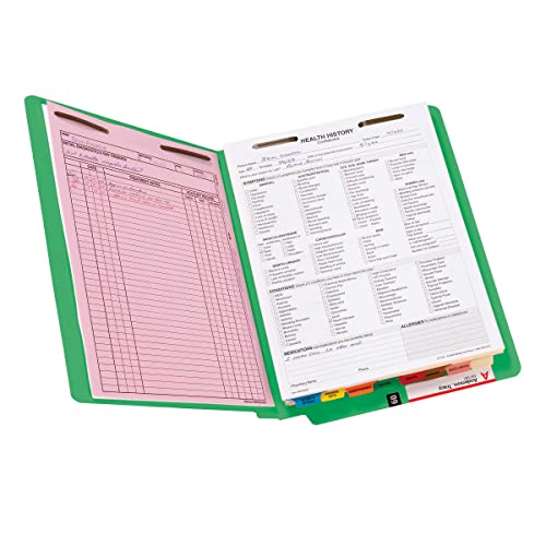 Image of Smead End Tab Fastener File Folder, Shelf-Master Reinforced Straight-Cut Tab, 2 Fasteners, Letter Size, Green, 50 Count (25140)(Pack of 5)