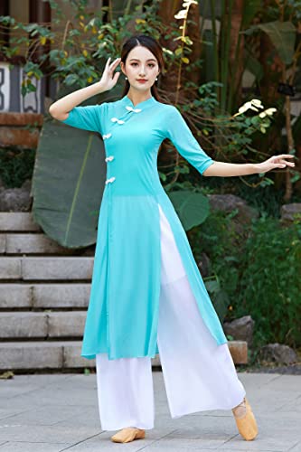 Angcoco Women's Traditional Cheongsam Style Half Sleeved Dress+Inner Camisole+Chiffon Pants Set4