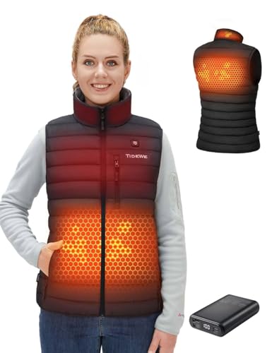 TIDEWE Heated Vest for Women with Battery Pack, Lightweight, Black, S