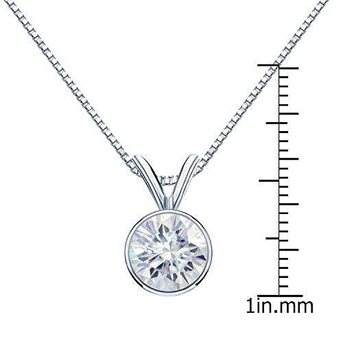 Platinum Round Bezel-set Solitaire Moissanite Pendant Necklace (1/2 to 3 1/2ct TGW, O.White) 16 to 18-inch by Diamond Wish3