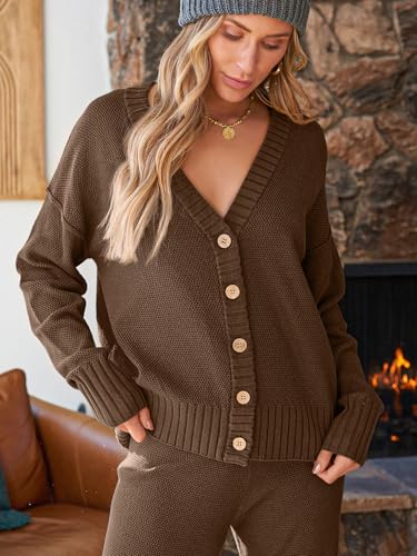 Image of LILLUSORY Womens Cardigan Pants Sets 2 Piece Slouchy Sweater Loungewear