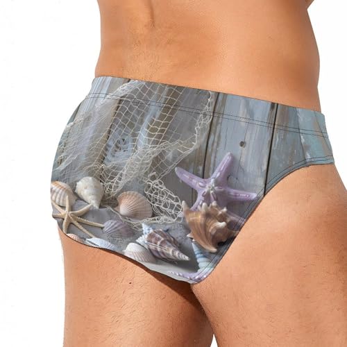 Starfish Shell on Teal Board Novelty Men's Brief Swimwear Pants Swimming Trunks Beach Shorts Underwear3