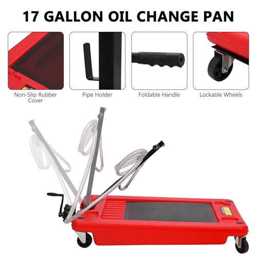 Image of GarveeTech 18 gal Oil Drain Pan, Low Profile Oil Drain Pan with Pump, Oil Change Pan with T Foldable Hand and Wheels, 8 ft Hose Oil Drain Cart for Car, SUV, Trucks