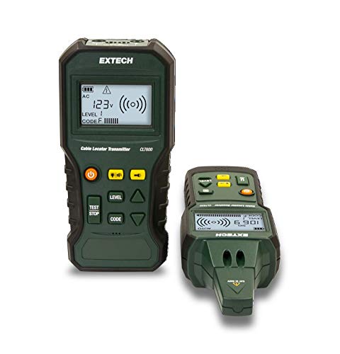 Image of Extech CLT600 Advanced Cable Locator and Tracer Kit - Detects Powered & Unpowered Cables, Non-Contact Voltage Detection, 12-450V AC /DC, Backlit LCD, Includes Transmitter, Receiver, and Accessories | Trace powered and unpowered cables, non-contact voltage, backlit LCD, transmitter /receiver, leads, case