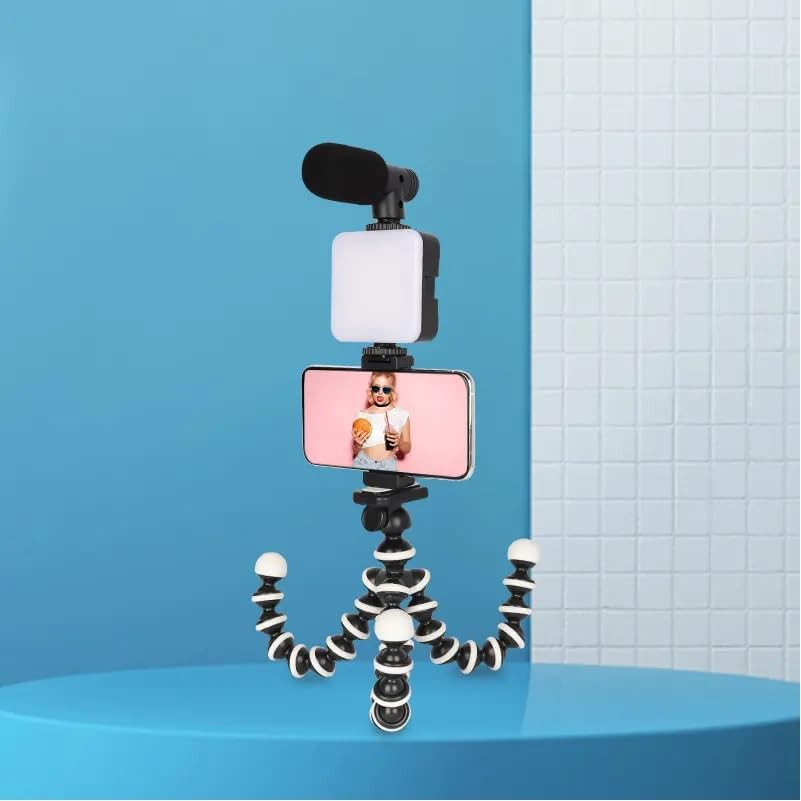 Phone Vlogging Kit Camera Flexible Tripod, Cell Phone Gorilla Tripod Lightweight Bendable Tripod with Heavy Duty Smartphone Stand, Compatible for Action Camera etc.