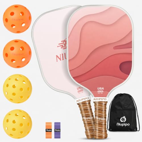 Image of niupipo Pickleball Paddles Set of 2 or 4, USAPA Approved Fiberglass Pickleball Paddle Set with Balls and Bag, Polypropylene Honeycomb Core, Lightweight Pickleball Paddles for Beginners Men Women