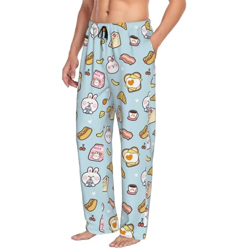 Mens Pajama Pants Bottoms With Pockets- Funny Cute Rabbit Milk Sandwich Soft Mens Pj Pants, Comfy Men Lounge Pants