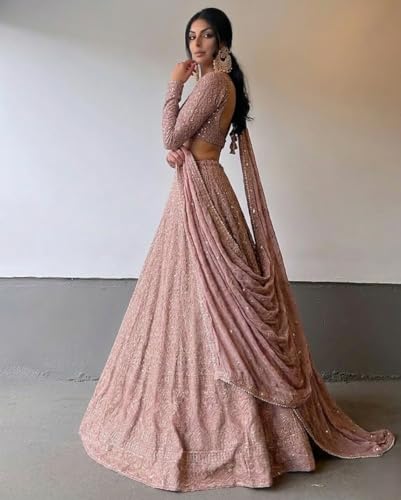 Image of JIHU CULTURE Georgette Sequence Lucknowi Embroidery Work Semi sttiched Lehenga choli set for women