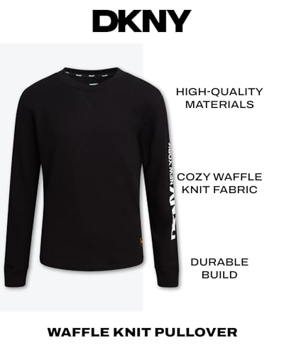 DKNY Boys' Thermal Shirt - Cozy Waffle Knit Pullover Crewneck Long Sleeve Shirts for Layering, Workout, Running (Sizes: 8-20)2