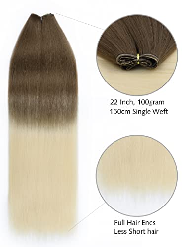Rose Bud Straight Hair Bundles 22Inch 100G/Bundle Balayage Ash Brown To Bleach Blonde Soft Hair Weaves Weft Hair Extensions #TOP3