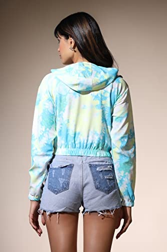 Image of Leriya Fashion Tops for Women | Stretchable Lycra Tie-Dye Print Hoodie Neck Short Western Tops for Girls | Hoodies with Loose Fit Ladies Top | Perfect for Casual | Travel
