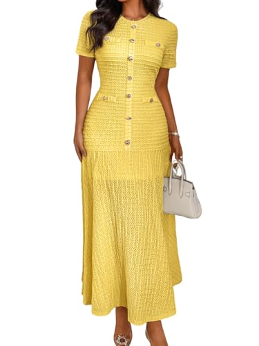 ShawGobow Knit Midi Dress,Short Sleeve Easter Dresses for Women Church,Elegant