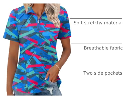 Image of LOMON Womens Golf Polo Shirt Summer Short Sleeve Quarter Zip Outfit
