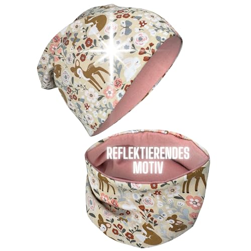 HECKBO Waldtiere Kinder Beanie Mütze & Loopschal – Reflektierend...