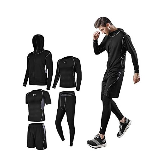5Pcs Men's Compression Sets Workout Outfit Fitness Apparel Gym Suit Run Sports
