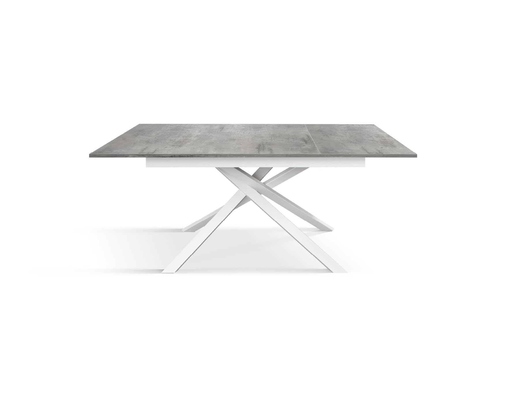 PAZZO DESIGN Tavolo Allungabile Walter, Grigio Cemento, Gambe Incrociate Bianche, Tavolo Cucina, Tavolo Soggiorno, Made in Italy, 120x80x76 cm - id_2156