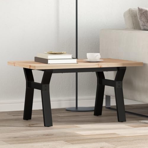 Table basse 80x50 cm en pin massif et acier avec piètement robuste en Y