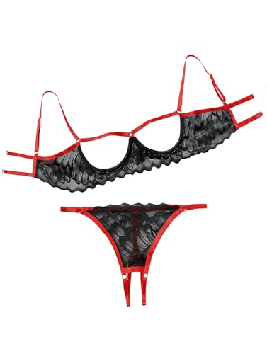 Image of Lilosy Sexy Underwire Floral Lace Sheer Lingerie Set for Women See Through Bra and Panty 2 Piece