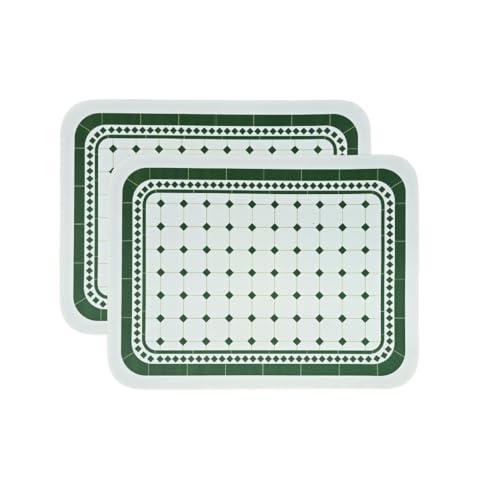 Image of Faux Leather Dining Table Placemats | Heat Insulation & Stain Resistant Waterproof Non Slip Dinner Table Mats | Perfect for Home, Kitchen, Restaurant, Office (Dark Green, Set of 2)