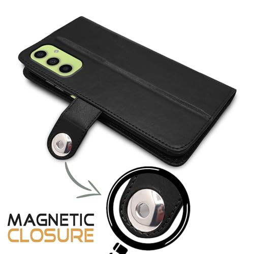 Image of Pikkme Samsung Galaxy A05s Flip Cover Leather Finish | Inside TPU with Card Pockets | Wallet Stand and Shock Proof | Complete Protection Button Flip Case (Black)