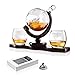 Chefoh Glass Globe Decanter Set w/Whiskey Glasses, Reusable Steel Ice Cubes, Cherry Wood Stand, Tongs, Pour Funnel | Liquor, Wine, Scotch | Vintage Home, Dining, Bar Decor