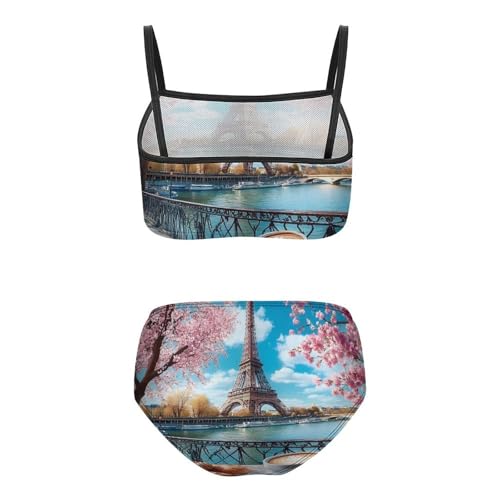 Eiffel Tower Coffee Bar Girls Swimsuits Two Piece Bikini Sets Beach Sport Swimwear Bathing Suit2