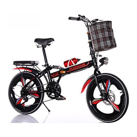 aldult teenager 20'' Folding Bike,6-Speed Drivetrain,Light Weight Aluminum Frame Foldable Compact Bicycle Wear-Resistant Tire for Adults Handlebars+seat height can be adjusted at will/Red Cover