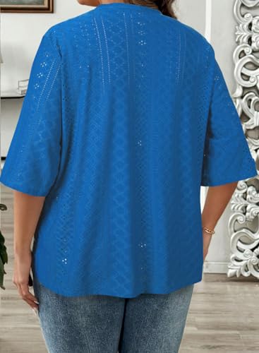 Image of Eytino Plus Size Cardigan for Women Half Sleeve Knitted Jacquard Summer Kimono Cover up Tops(1X-5X)