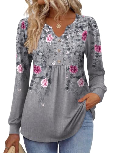 Image of Zeagoo Womens Long Sleeve Tops Fall V Neck Shirt Casual Pleated Tunic Top