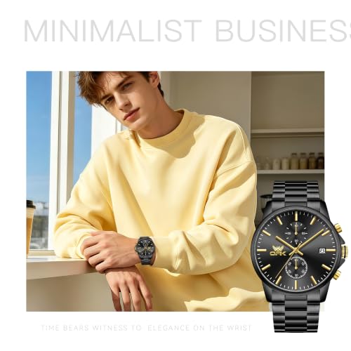 Image of OPK Mens Chronograph Watch Stainless Steel Strap Date Display Luminous Waterproof Business Wrist Watch