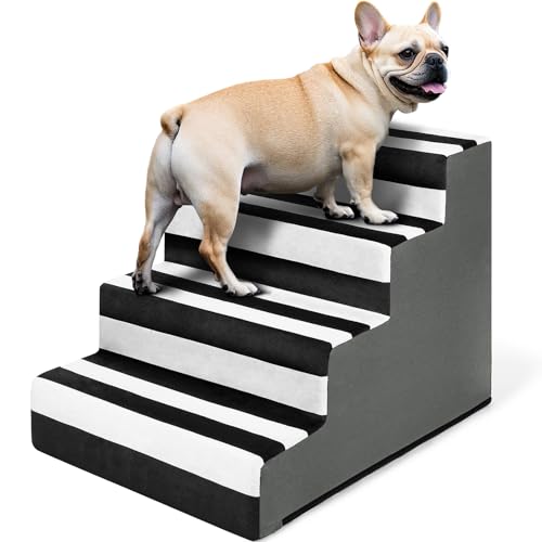 Pawk Hundetreppe Haustiertreppe, fürs mit abnehmbarem Bezug, 4 Stufen hochdichtem Schaumstoff für kleine Hunde und Katzen, rutschfeste Hunderampe mit Reißverschlussfunktion, 45 x 45 x 60 cm