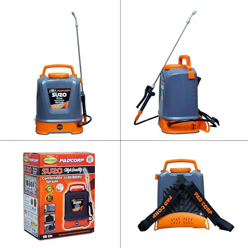 Image of Pad Corp Lithium Suzo 10 Liter Battery Sprayer Tank Capacity, Very Light Weight, Rechargeable Lithium Battery Suitable Small Office or Home or Bungalow Or Garden (Grey & Orange)