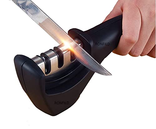Image of Manual 3 Stage Knife Sharpener for Kitchen, Advanced 3 Stage Knives Sharpening Tool for Steel Knives, Kitchen Knife Sharpener Stone