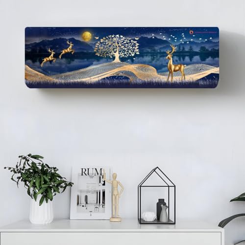 Image of DARSHANAM WORLD Printed Air Conditioning Dust Cover Folding Designer Ac Cover for Indoor Split Ac 1.5 ton (97 x 31 x 21 .5 cm) (GOLD DEER)