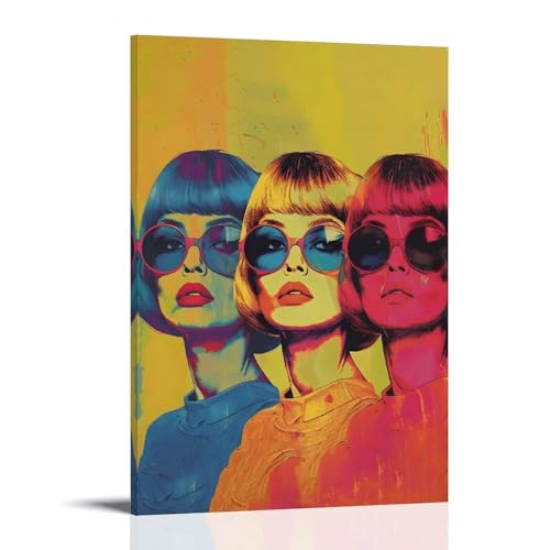 Retro Pop Art Women Poster With Colorful Sunglasses And Bold