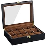 Porta Scatola Orologi Orologio Gioielli: Scatole Organizer Per Uomo Polso Oggetti da Viaggio - Custodia Contenitore Espositore Contenitori Cofanetto Box Trasparente con ten Scomparti Velluto | Nero