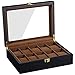 Uhrenbox Uhren Schmuck Box Schmuckkasten: Holz Travel Uhr Uhrenkasten Aufbewahrungsbox für Watch - Schwarz Herren Jewellery Aufbewahrung Uhrenschatulle Organizer Holder - 10 Grids Samt Uhrenständer