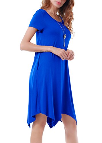 Image of Women Casual Loose Soft Crewneck Short Sleeve Pockets Swing T-Shirt Dress