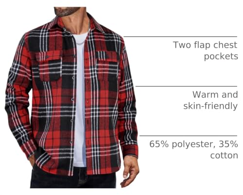 Image of COOFANDY Mens Flannel Shirts Long Sleeve Plaid Shirt Jacket Button Down Shirt with Pockets