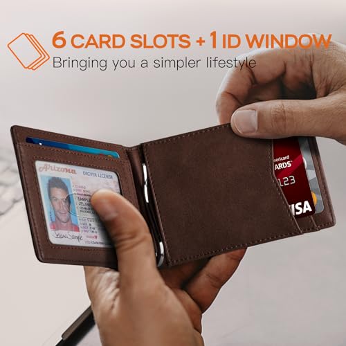 RUNBOX Top Layer Genuine Cowhide Leather Wallet for Men Slim Mens Wallet-Money Clip RFID Wallet-Gift Box, 1.
