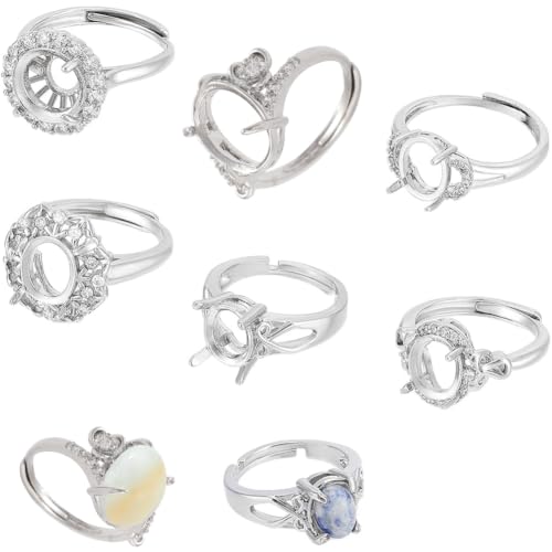 UNICRAFTALE 6Pcs 6 Styles Prong Ring Blanks Adjustable Claw Prong Ring Blank Cubic Zirconia Ring Components Rhinestone Claw Prongs Rings Settings Gemstones Bases for DIY Jewelry Making