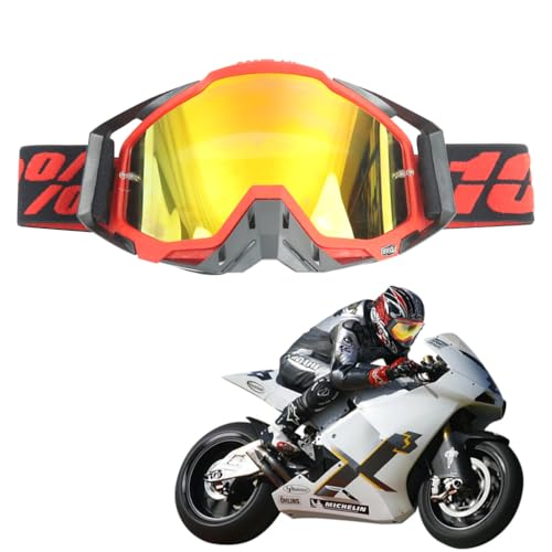 Image of PROBEROS Motorcycle Goggle, 100% Dirt Bike ATV Glasses, UV Protection Windproof Tainted Anti-Glare Anti-Fog, Riding Motocross Comfortable Foam Padding with Adjustable Headband, Red