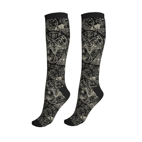 Sjazc Gothic Compression Socks Calf Knee High Support Socks Novelty For Women Men Nurse Athletic Running Hiking Travel