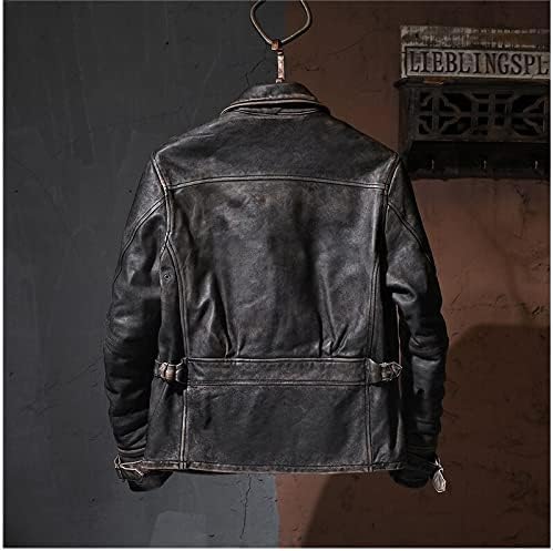 Image of Mens Leather Jacket Black | Real Leather Biker Jacket With Distressed Exterior | Motorcycle Clothing