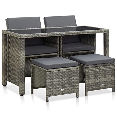 Genérico Set de Comedor de jardín 5 pzas y Cojines ratán sintético Gris,Mobiliario,Muebles de jardín,Conjuntos de jardín,Gris,46535